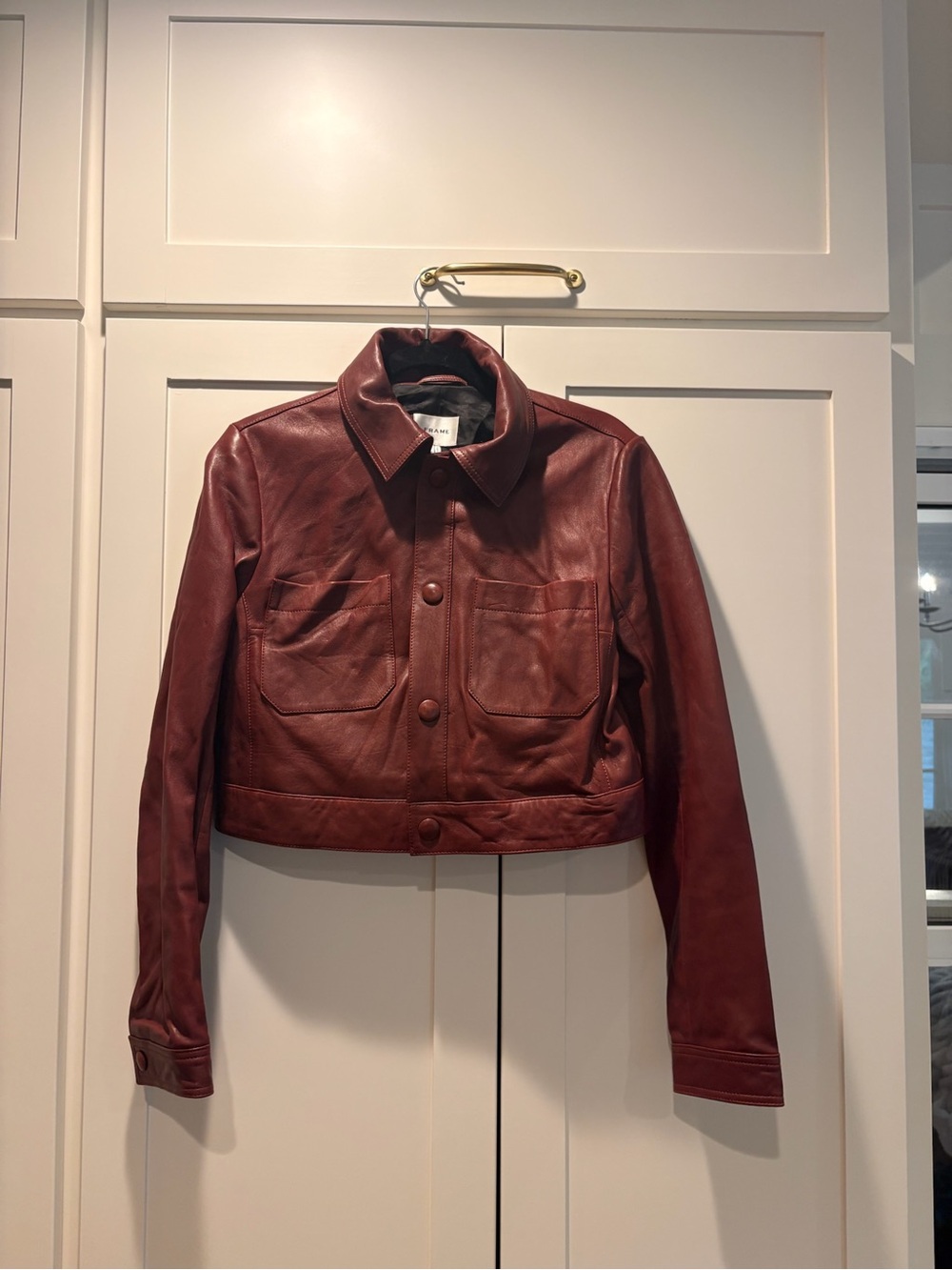 Frame Denim Burgundy Cropped Leather Jacket
